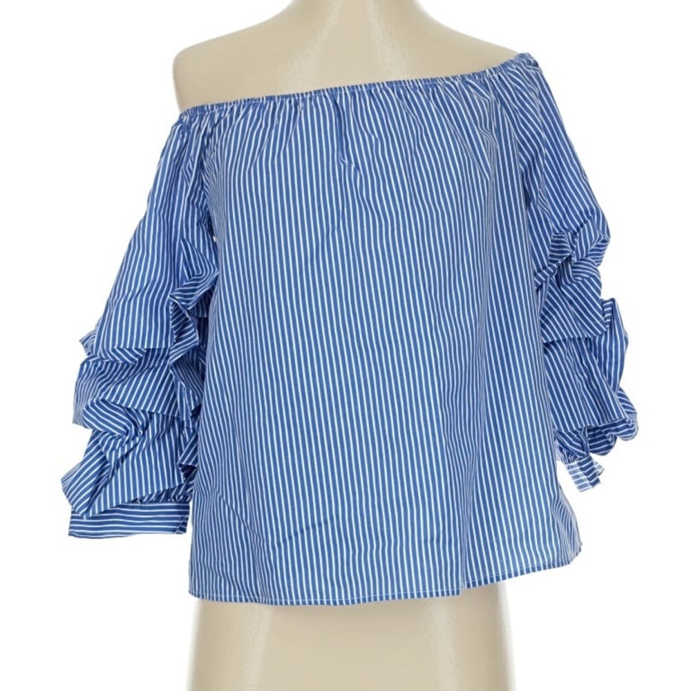 Bleuh Ciel Blue Striped Off-Shoulder Top